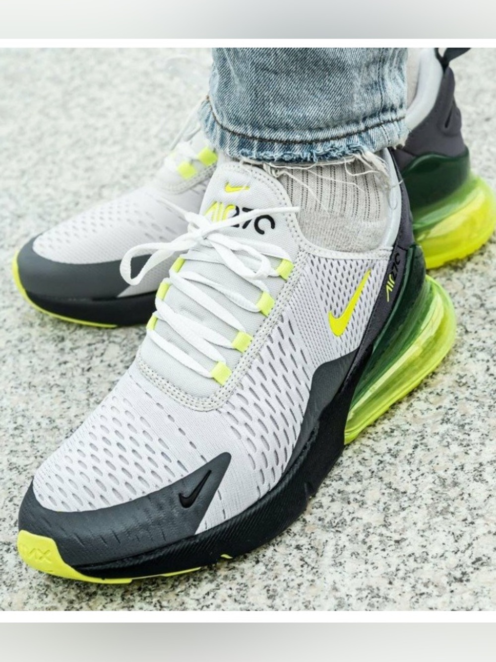 Nike Air Max 270 White Gray Neon Yellow Green Trainers